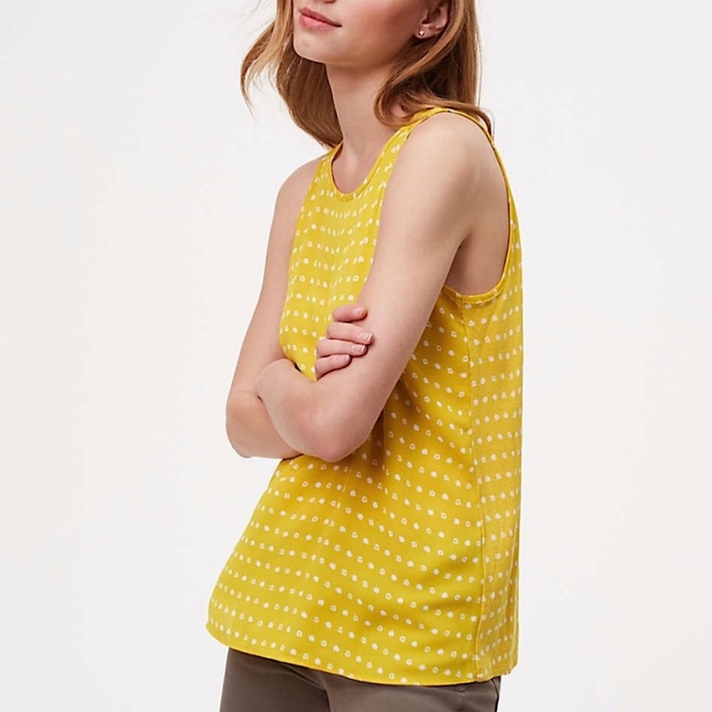 LOFT Petite Mustard Yellow Polka Dot Mixed Media Sleeveless Tank Top Blouse